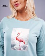 تیشرت زنانه یقه قایقی سبز آبی - Image 2